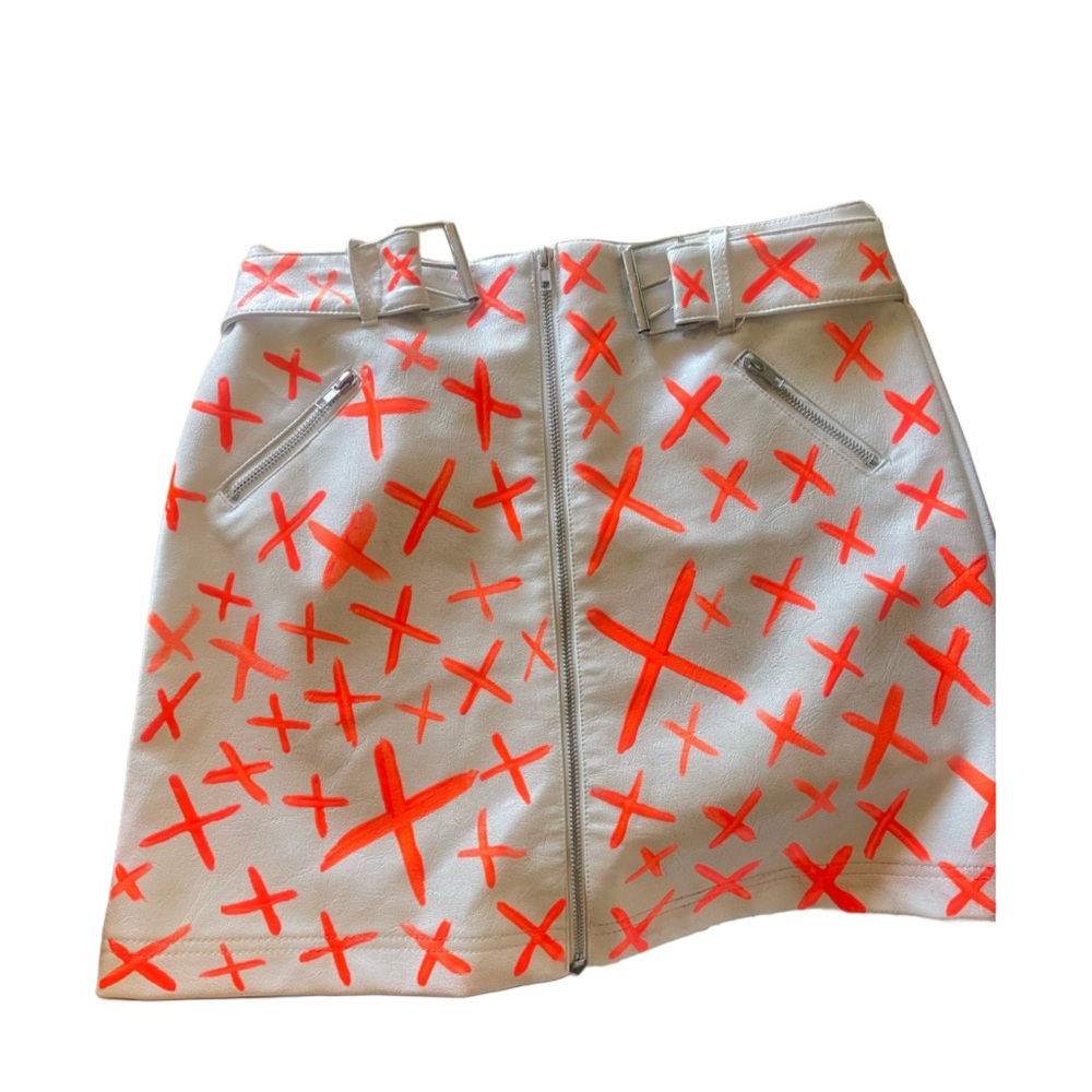 Agaci metallic custom art to wear Mini orange and white cross skirt #